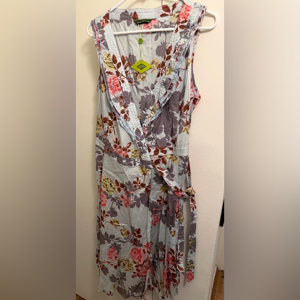 Oilily Light Blue Floral Print Dress with Pink, Purple and Brown Accents